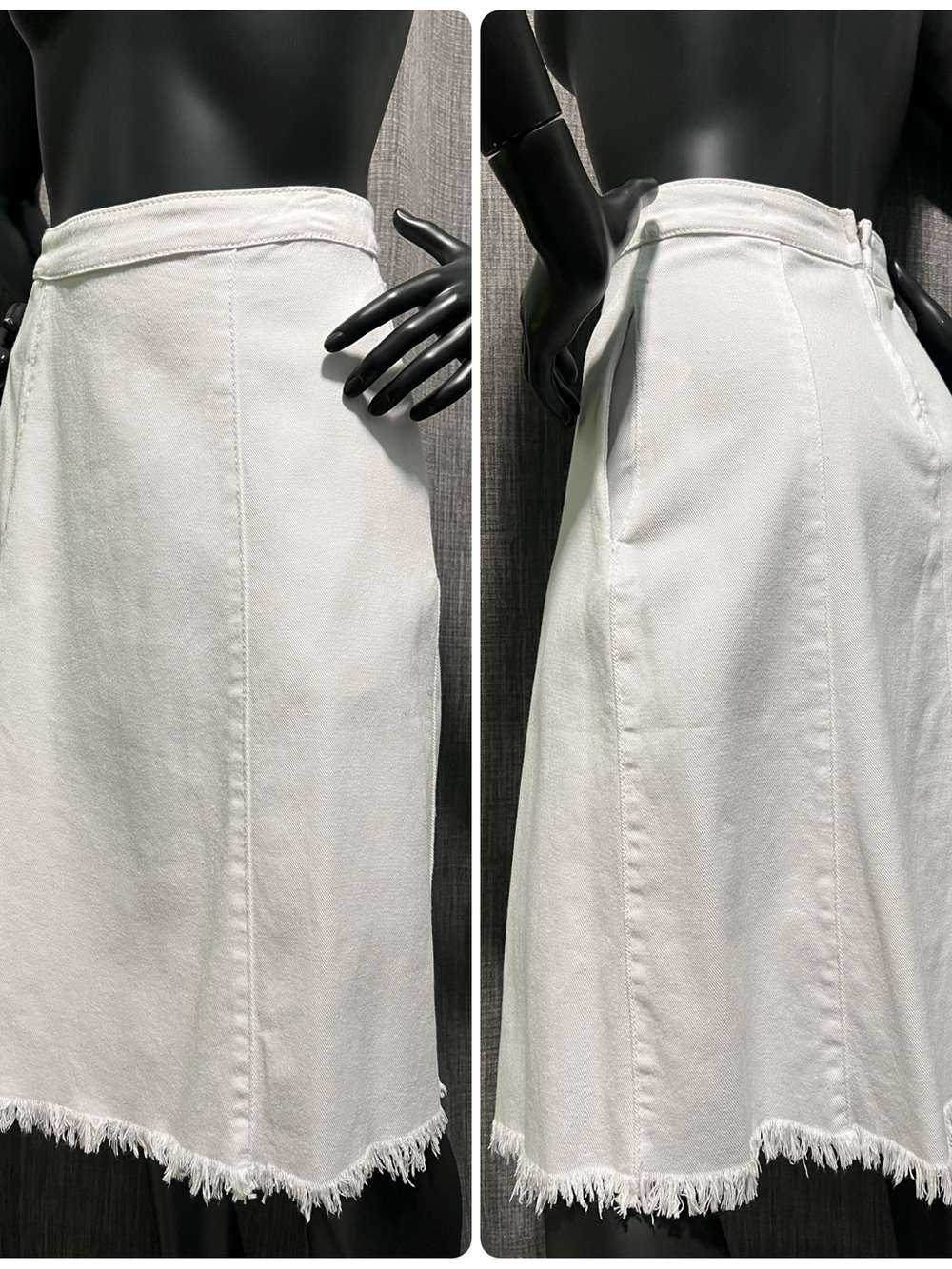 NWOT 100% Cotton Optic White Frayed Hem A-Line Midi Skirt w/ Pockets Small